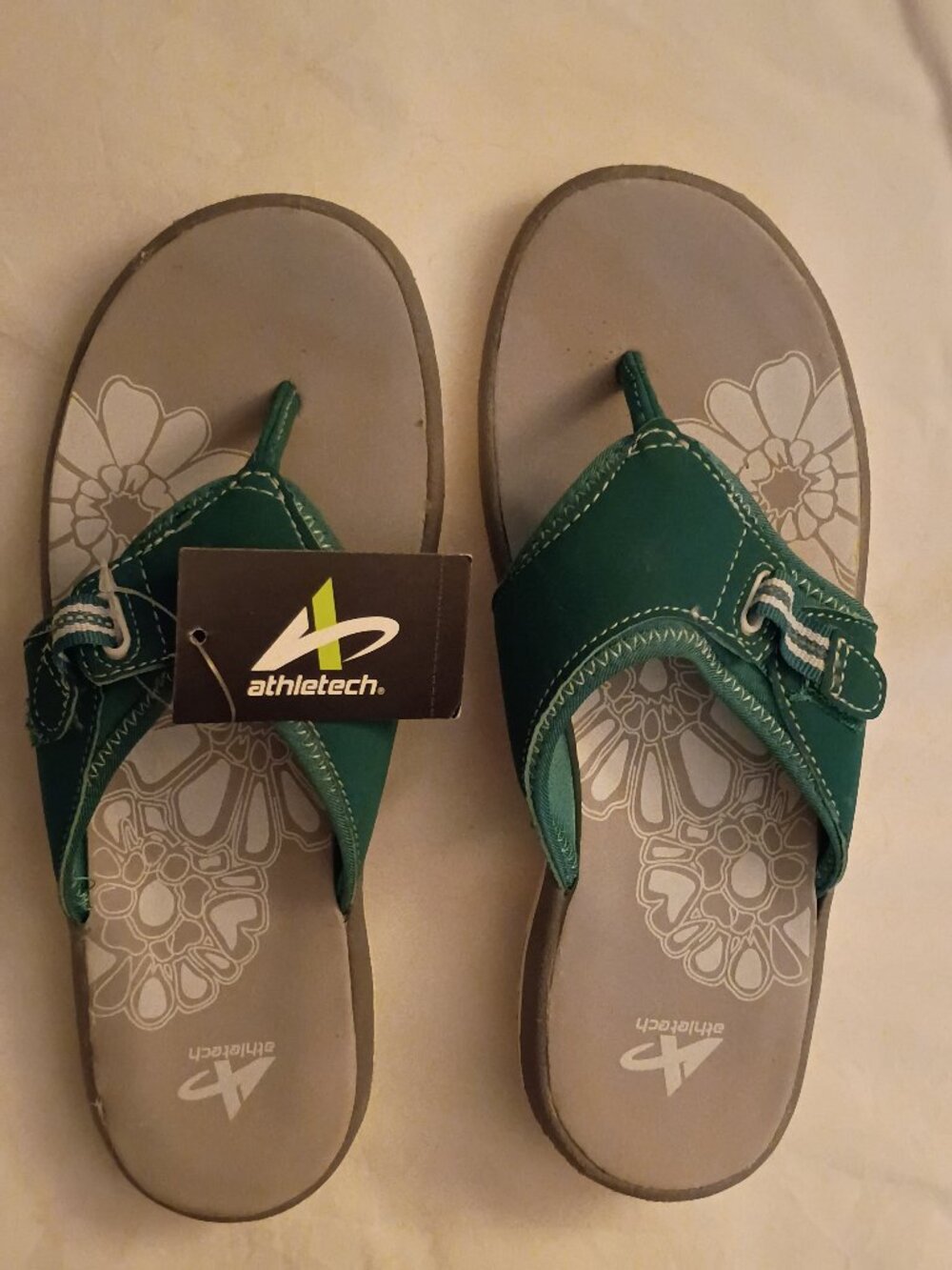 NWT Athletech Womens Ellen Sports Teal Flip Flop Sandals Adjustable Sz 7